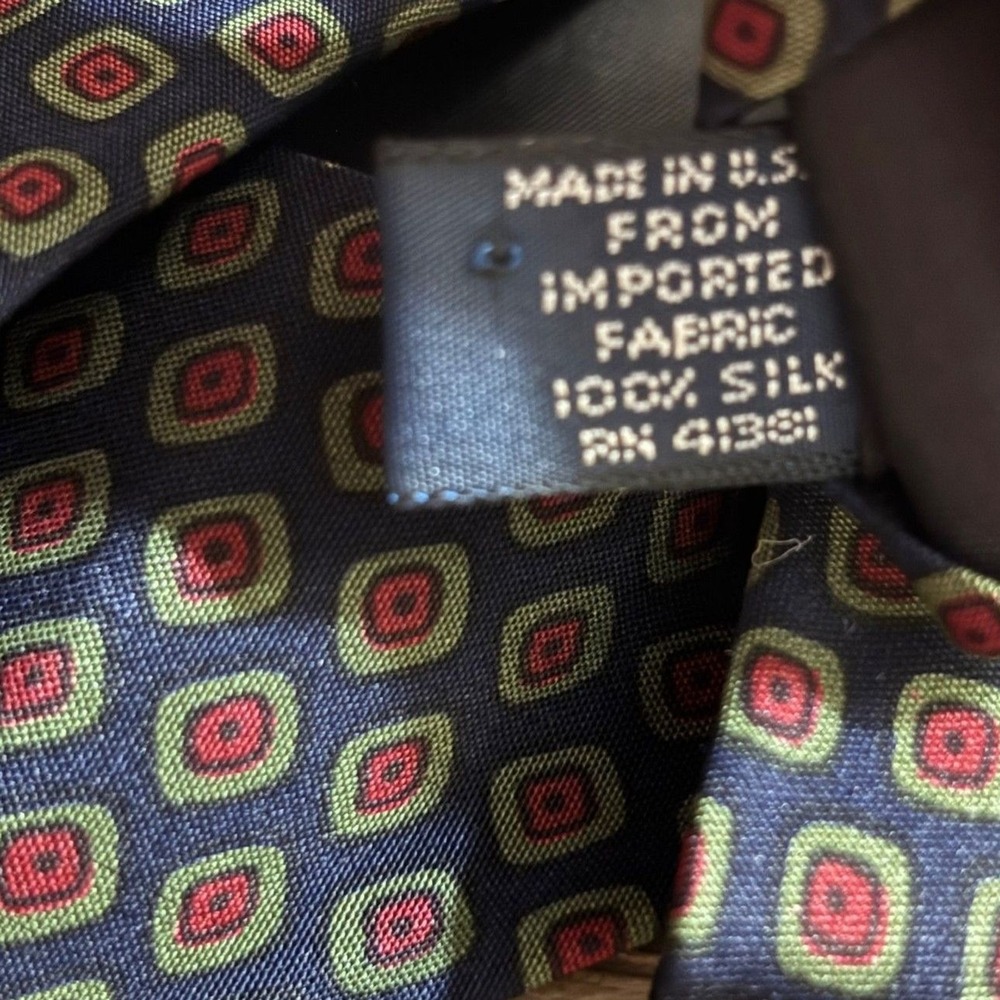 Vintage Polo Ralph Lauren 100% Silk Tie Geometric Medallion Navy Red Green USA - Picture 4 of 7